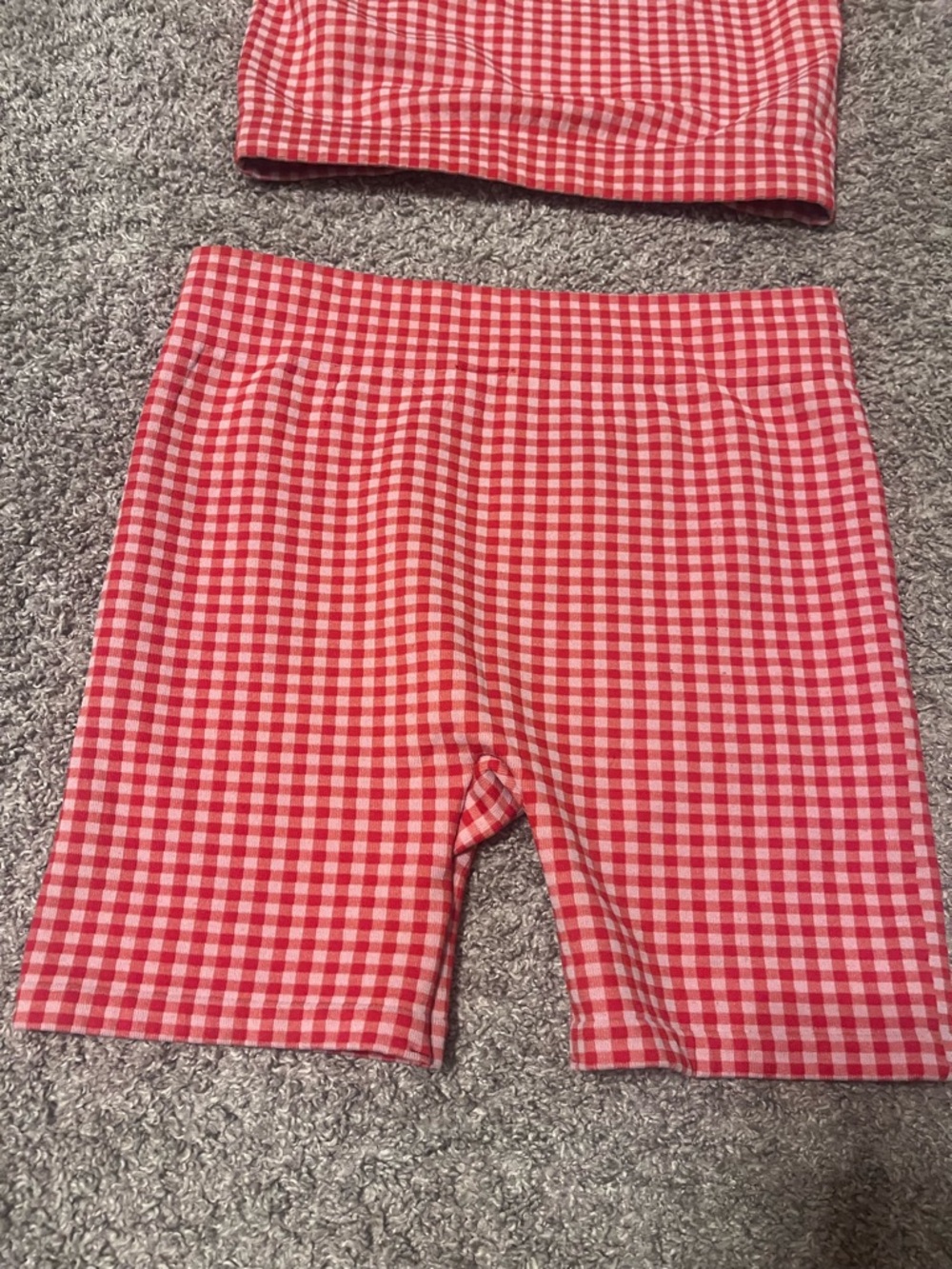 Red Gingham Bike Shorts Set - Crop Top & Shorts - Picture 4 of 7